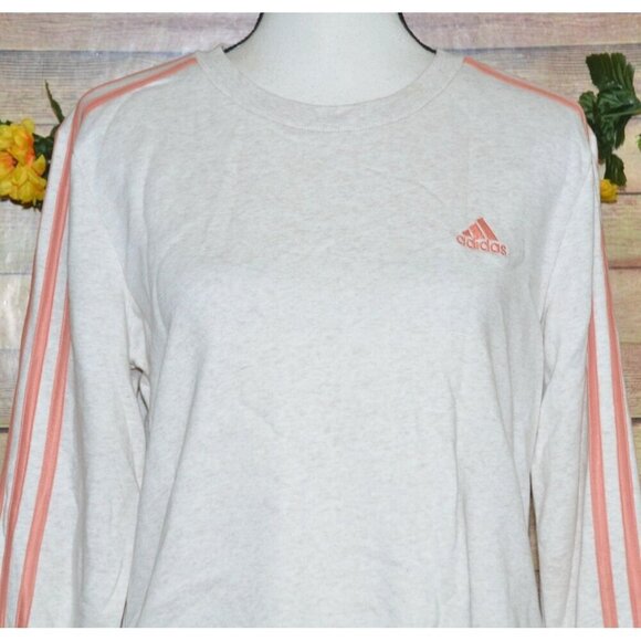 Adidas Ladies 3 Stripe Beige Tan Pullover Sweatshirt Size S Logo Athletic Casual - Picture 2 of 8